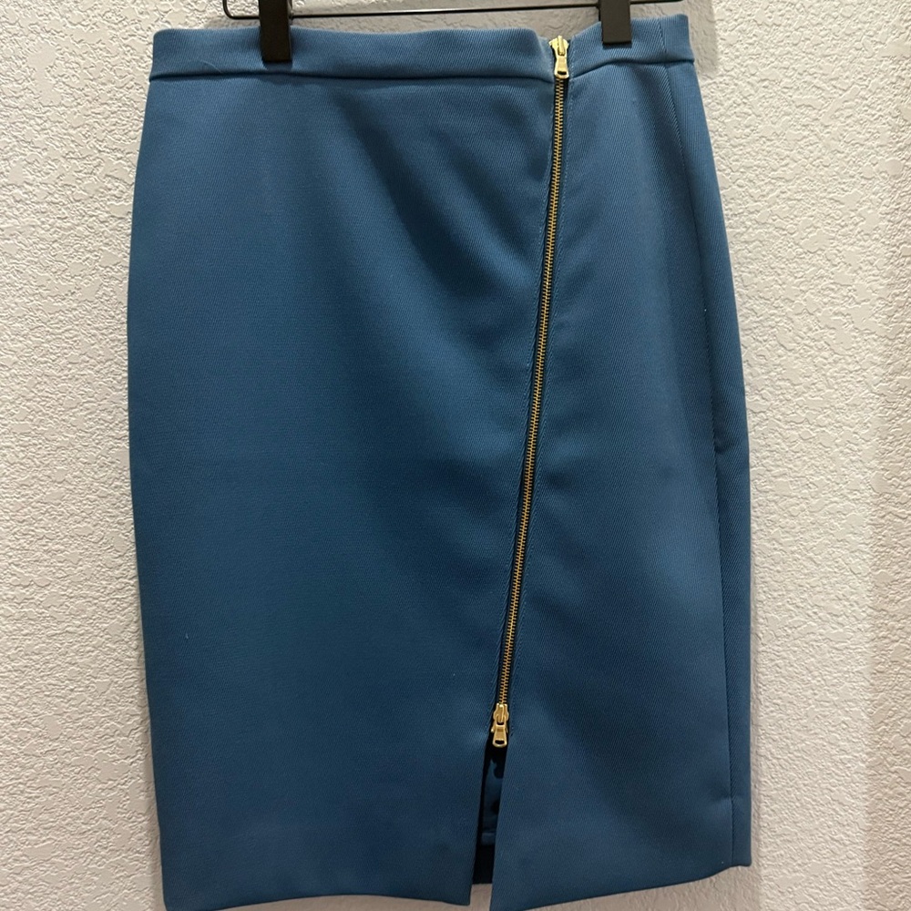 J. Crew Blue Pencil Skirt with Gold Double Zipper